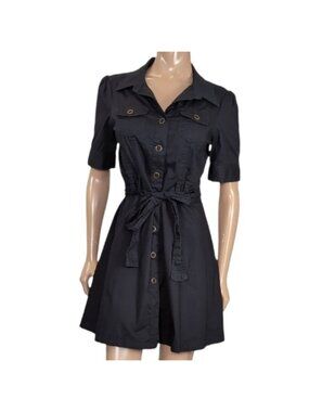 Vintage Smart Set Black Shirt Dress Womens Junior Size 11 Belted Short Sleeve